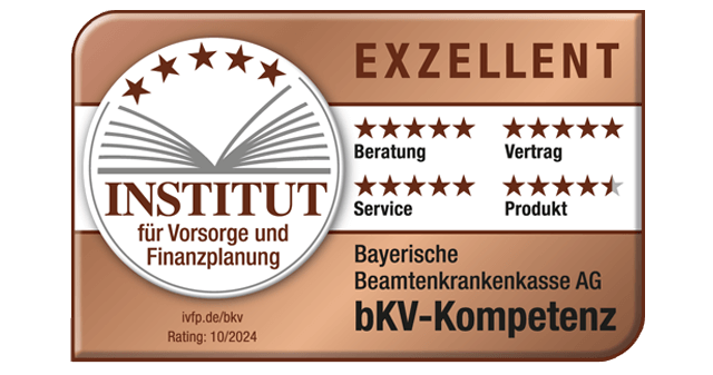 2024: Im aktuellen bKV-Kompetenz-Rating des Insti­tuts für Vor­sorge- und Finanz­planung er­hielten wir erneut die Bestwert­ung 